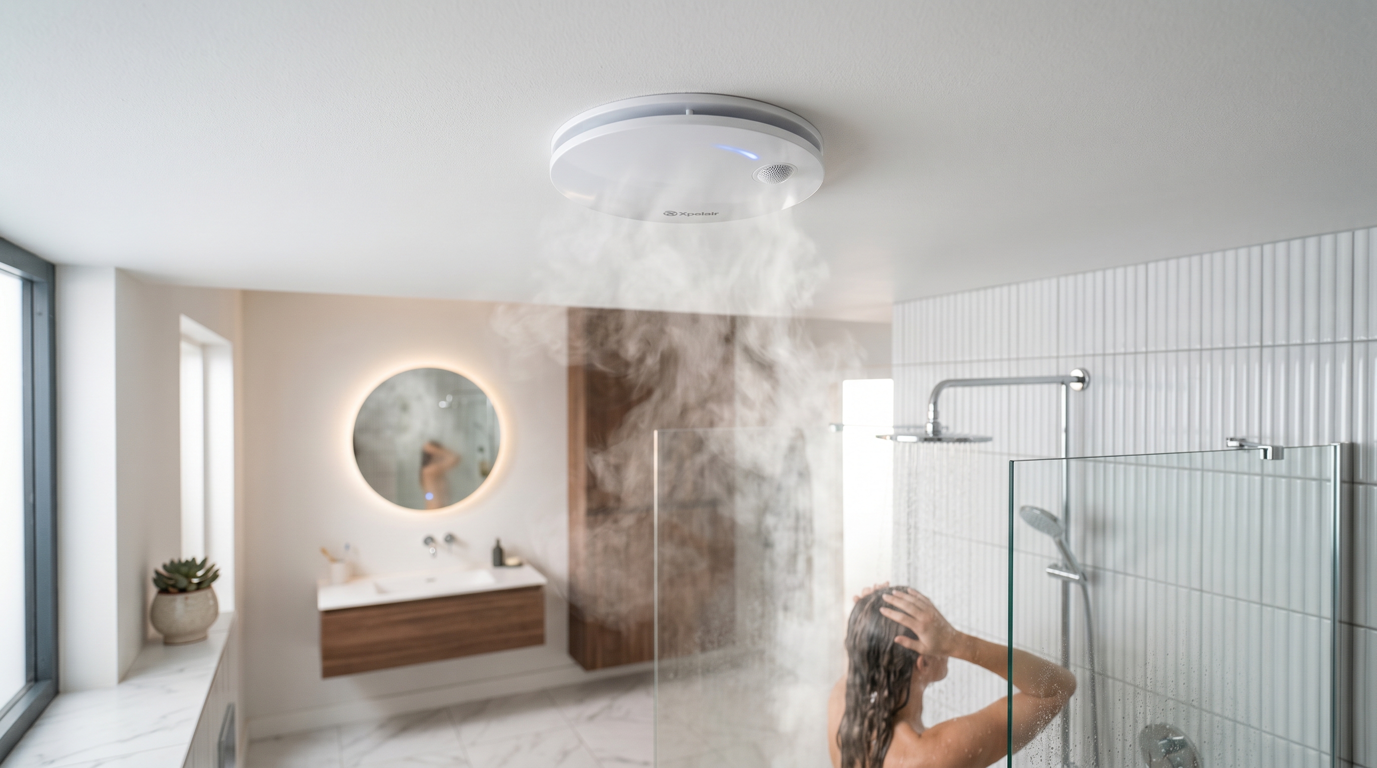 Extractor de baño con sensor de humedad instalado en techo de cuarto de baño
